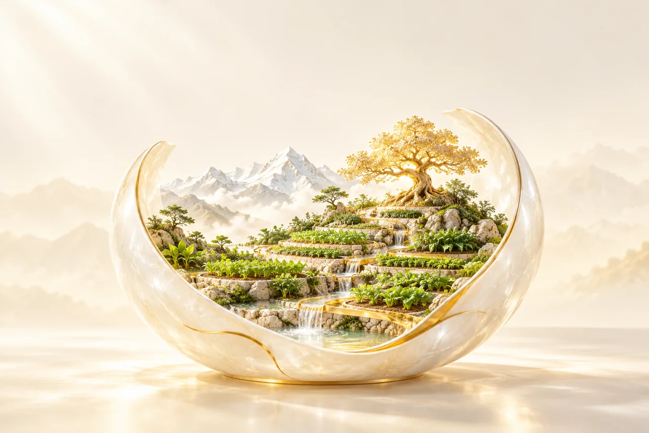 雪山与微型花园的原创意境装置